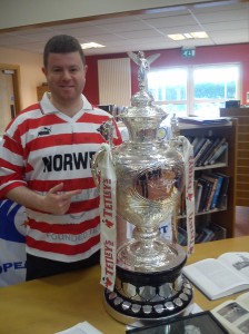 "Griff's Locker Room"  is on Radio Cardiff every Saturday from 3pm to 5pm. Here he is with the Challenge Cup in Grangetown.